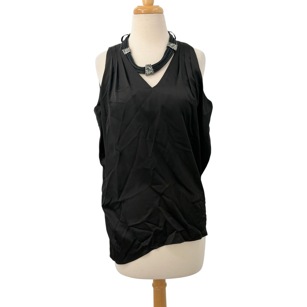 Etcetera Womens Black Sleeveless V-Neck Halter Top Necklace Detail Size 6